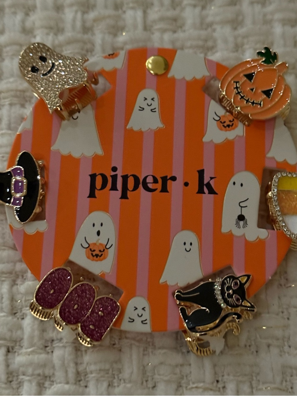 Piper K 🎃👻Halloween Rhinestone Hair Clip Set 6 Orange, Pink, Black, Gold NWT